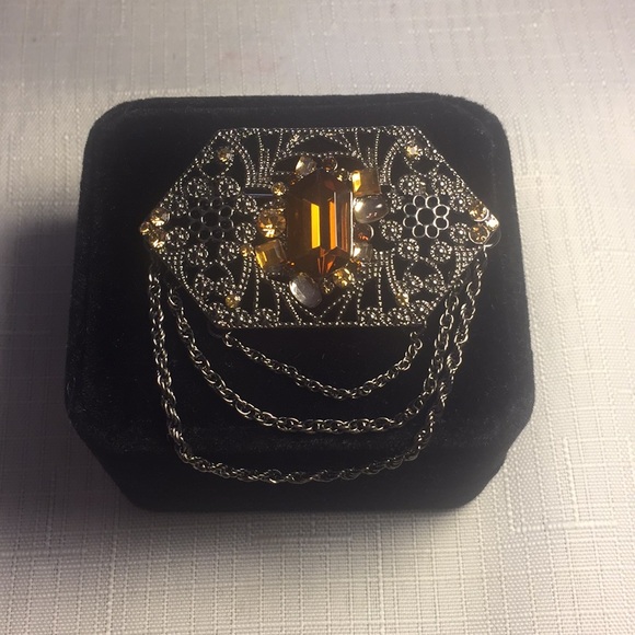 Lia Sophia Silver & Amber Crystals Brooch - Picture 3 of 8